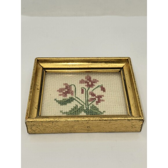 Artisan Petit Point Needlepoint Framed Picture VTG Miniature - Picture 3 of 8